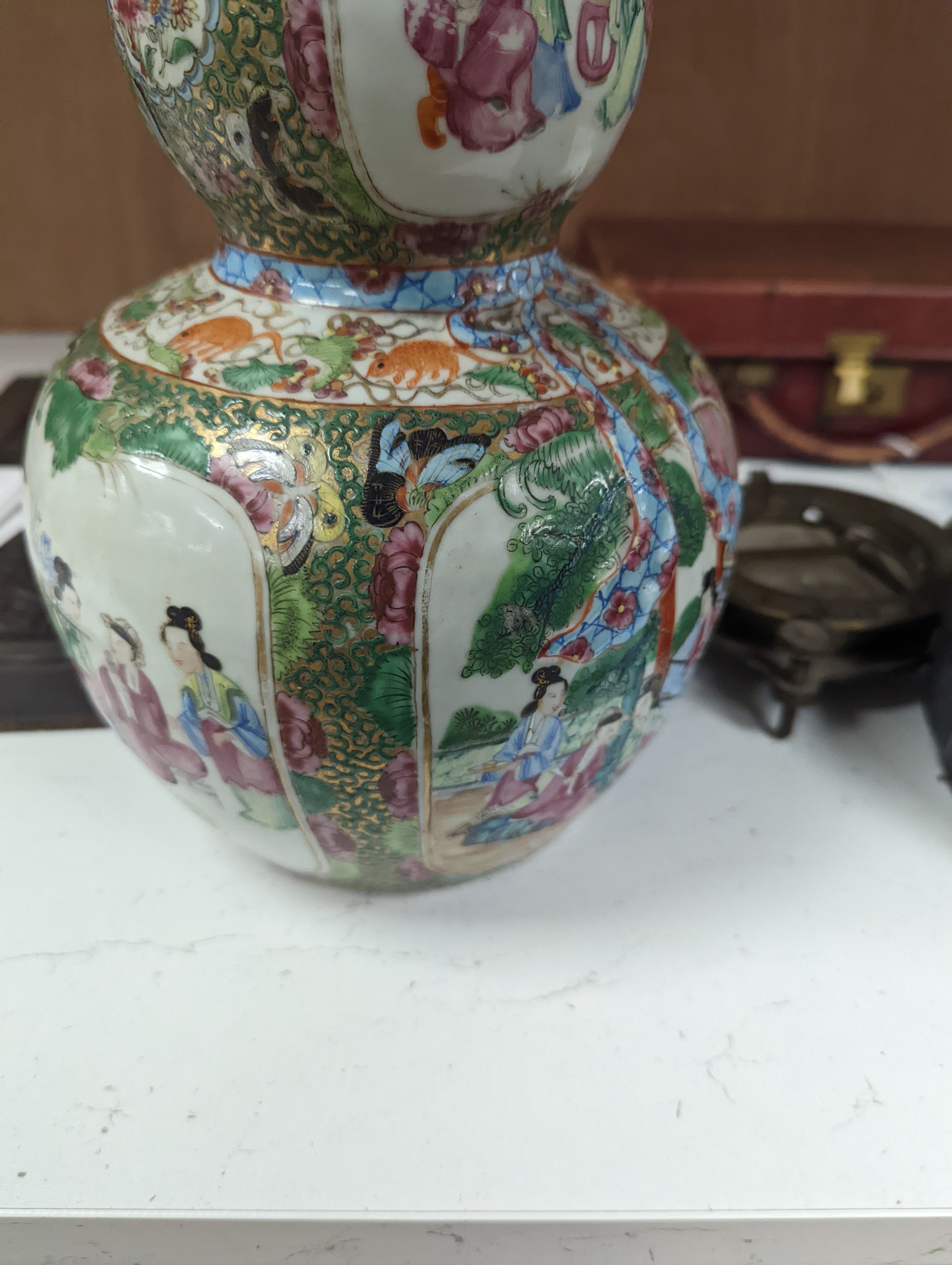 A 19th century Chinese famille rose double gourd vase - 31cm high